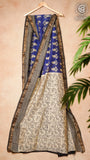 Navy Blue & Beige Handblocked Maheshwari Cotton Silk Saree