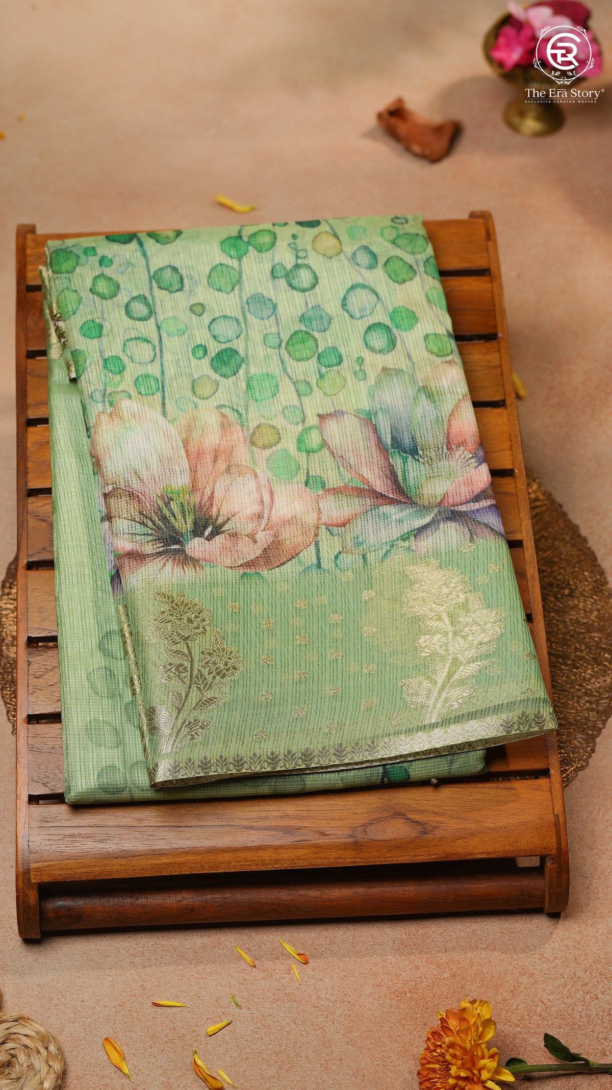 Green Lotus Floral Kota Doria Saree