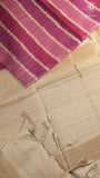 Purple and Beige Kantha Matka Tussar Silk Saree