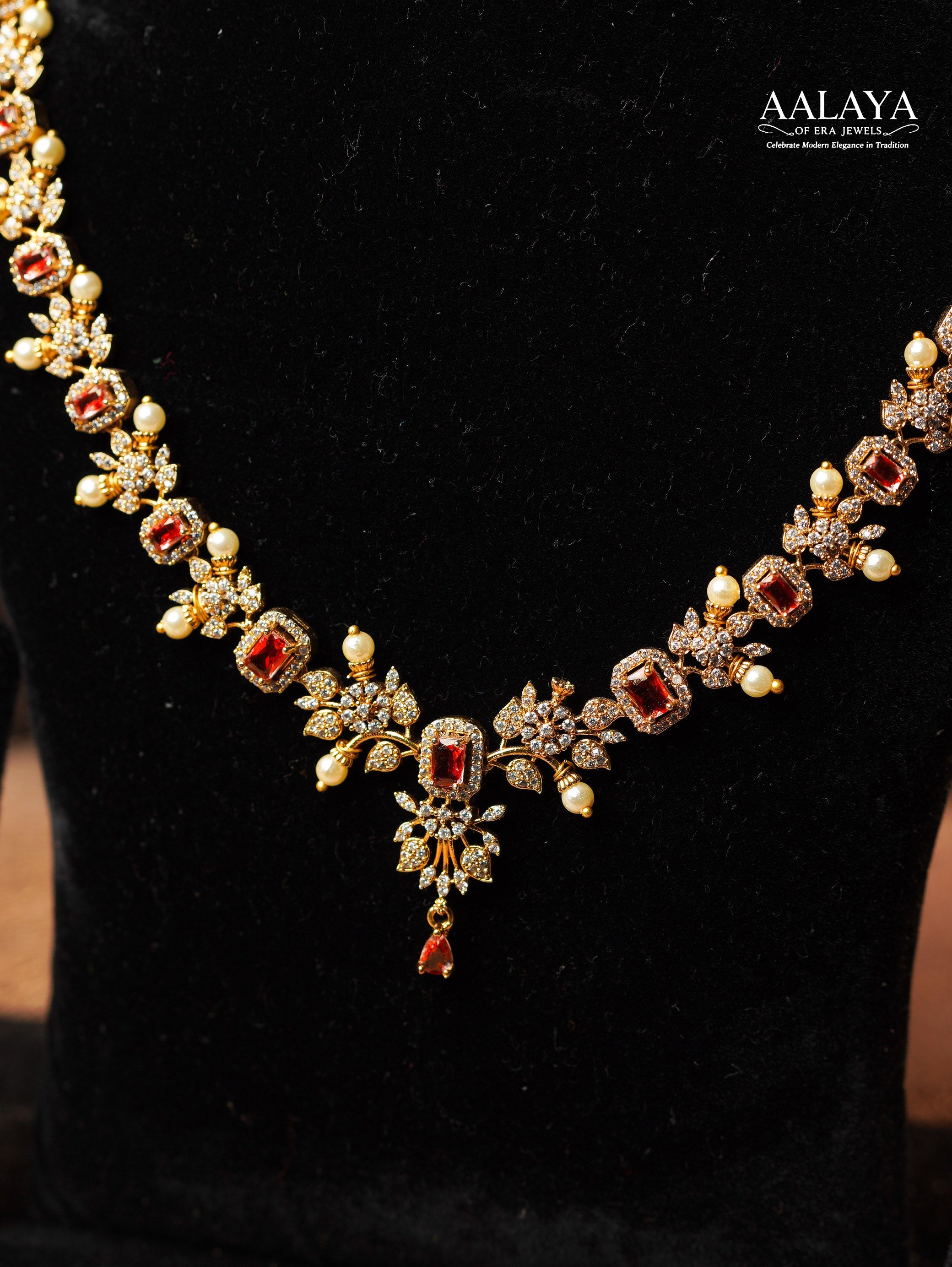 Aalaya Ruby Radiance Floral Necklace Set