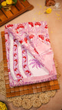 Pink & Red Vine Floral Handblocked Pure Georgette Saree