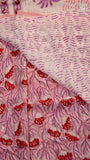 Pink & Red Vine Floral Handblocked Pure Georgette Saree
