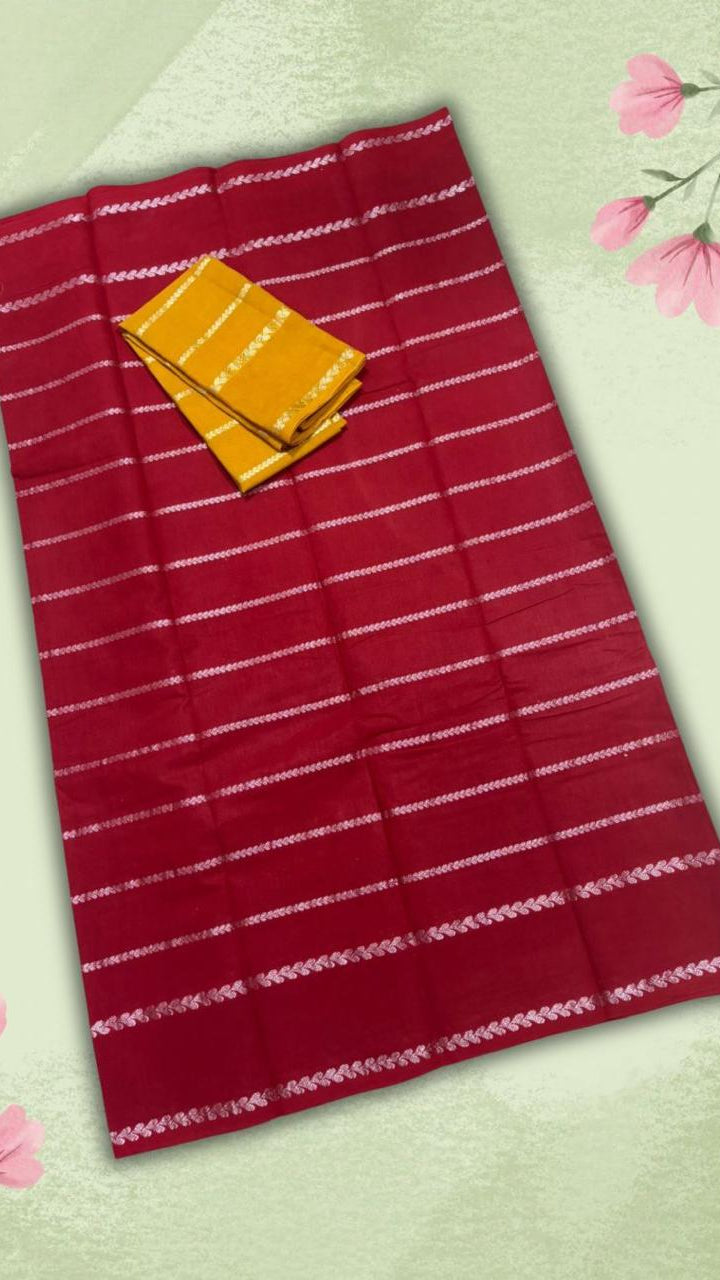 Red Line Patterned Sungadi Pure Cotton Saree