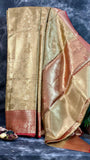 Gold and Red Floral Tissue Silk Saree