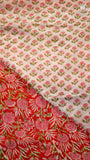 Red & Pink Palm Floral Handblocked Pure Georgette Saree
