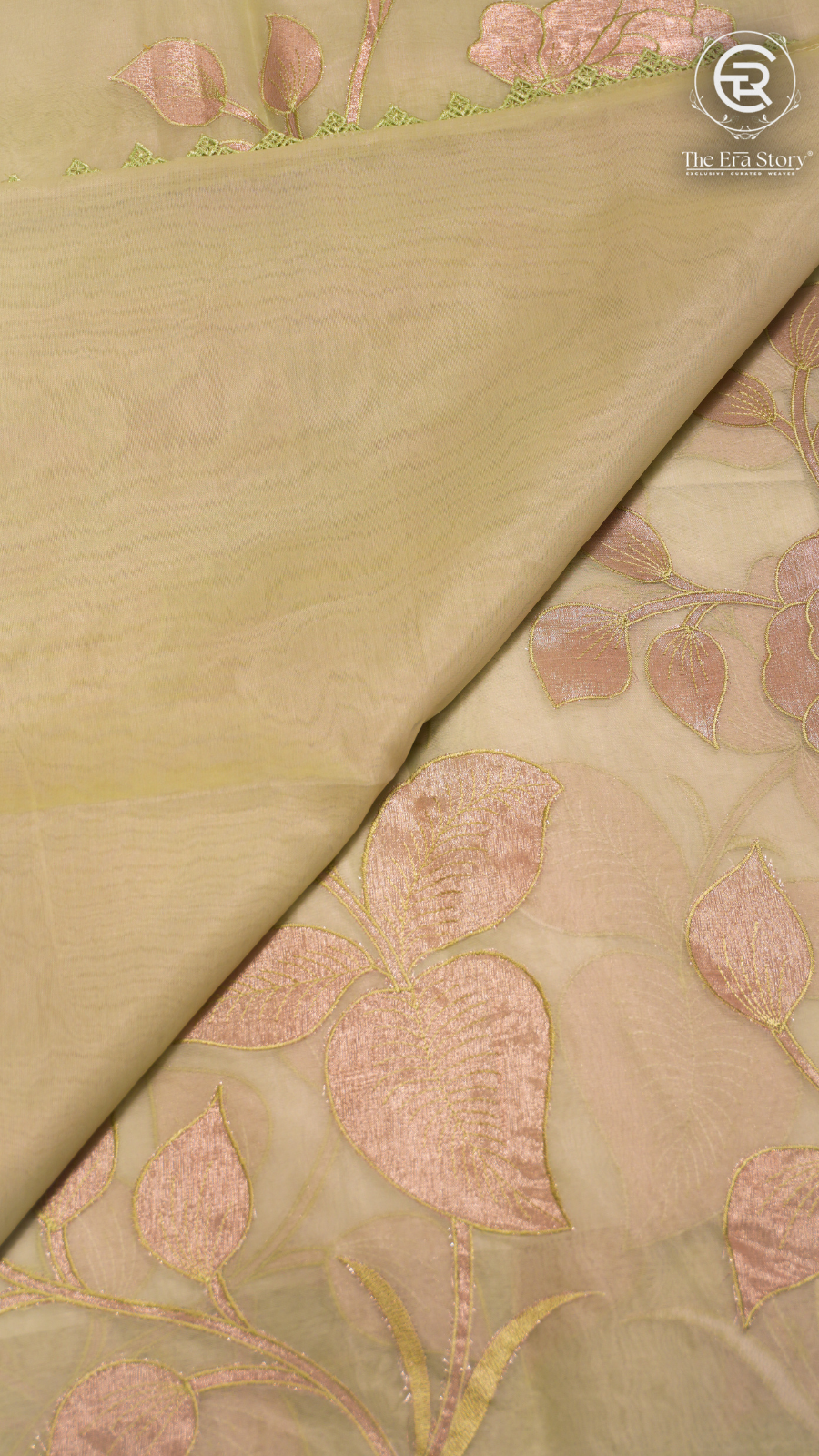 Pista Green Pure Organza with Applique Work Banarasi Silk Saree