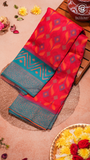 Ruby Pink and Blue Floral Banarasi Silk Saree