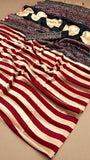 Gold and Maroon Striped Ajrakh Satin Gajji Silk Saree
