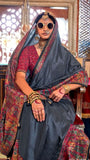 Grey Zigzag Contemporary Border Banarasi Crepe Silk Saree ERA08GRY