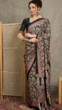Black Floral Ajrakh Modal Satin Silk Saree ERA09