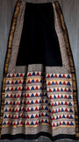 Black Maroon & Beige  Handblock Maheshwari Silk Cotton Saree