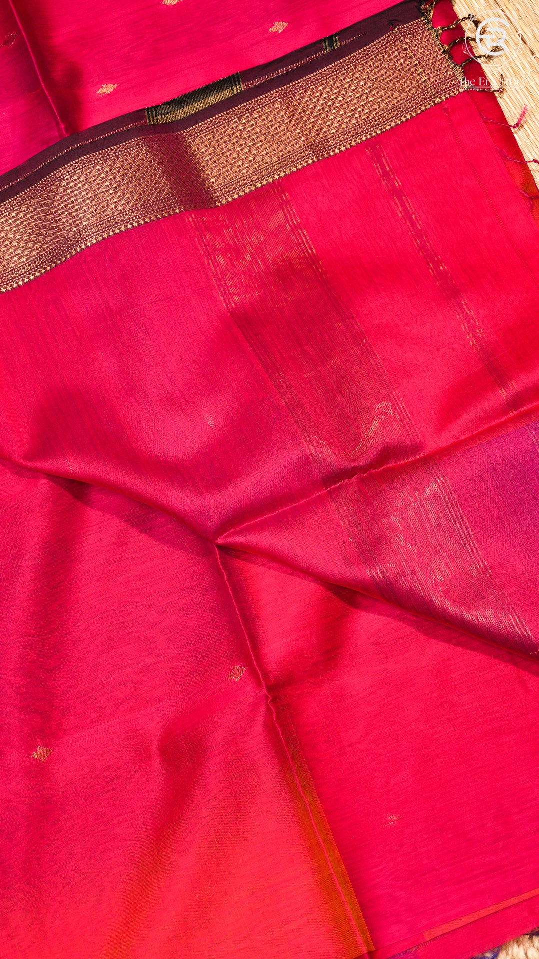 Pink Purple Ombre Zari Leaf Butta Handloom Pure Maheshwari Silk Saree