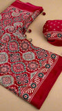 Red Floral Ajrakh Modal Satin Silk Saree