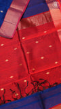 Navy Blue and Red Diamond Butta Handloom Pure Maheshwari Silk Saree