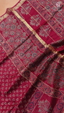 Maroon Lotus Floral Handblocked Pure Maheshwari Cotton Sarees