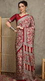 Red Floral Ajrakh Modal Satin Silk Saree ERA09