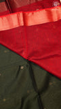 Blackish Green and Red Diamond Butta Handloom Pure Maheshwari Silk Saree