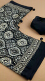 Black Floral Ajrakh Modal Satin Silk Saree ERA09