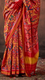 Yellow and Red Contemporary Patola Crepe Banarasi Saree