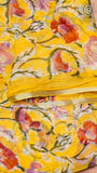 Yellow and Red Floral Handblocked Pure Double Chiffon Sarees