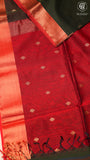 Blackish Green and Red Diamond Butta Handloom Pure Maheshwari Silk Saree