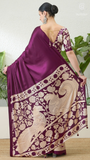 Purple Beige Pichwari Kalamkari Satin Crepe Saree