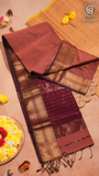 Rust Brown and Maroon Handloom Zari Pure Maheshwari Silk Saree