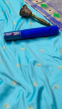 Aqua Blue Single Muniya Floral Paithani Soft Silk Sarees
