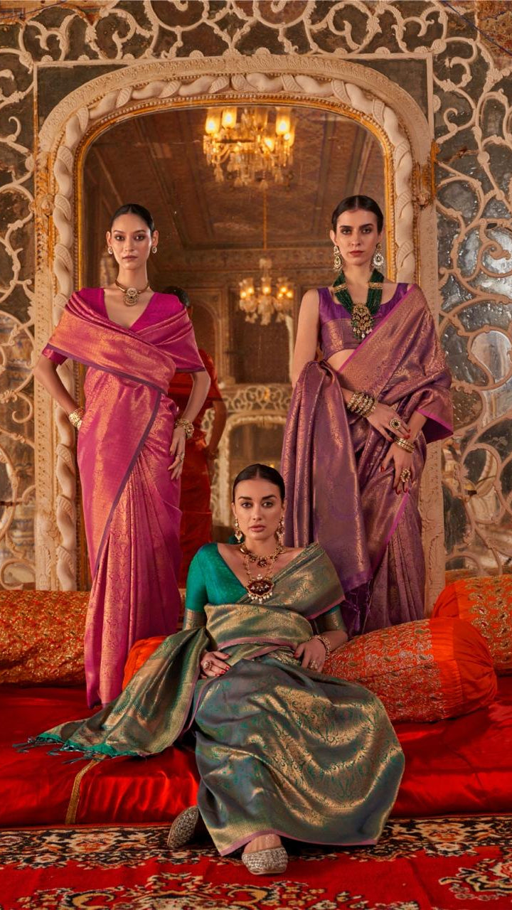 Pink and Gold Handloom Zari Weaving Banarasi Silk Saree