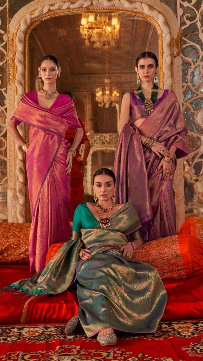 Green and Gold Handloom Zari Weaving Banarasi Silk Saree