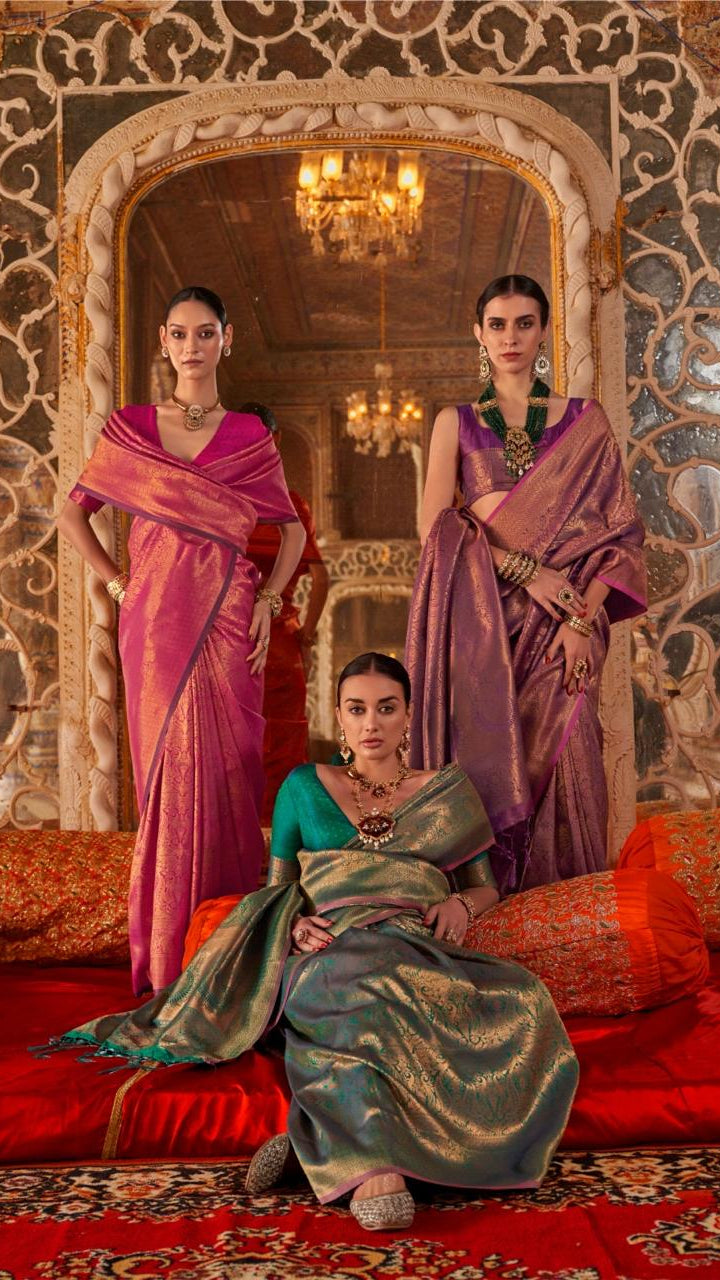 Purple and Gold Handloom Zari Weaving Banarasi Silk Saree