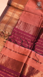 Rust Brown and Maroon Handloom Zari Pure Maheshwari Silk Saree