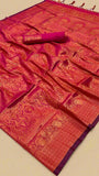 Pink and Gold Handloom Zari Weaving Banarasi Silk Saree