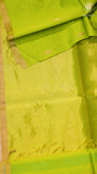 Parrot Green Line Leaf Butta Zari Handloom Pure Maheshwari Silk Saree