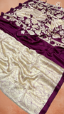 Purple Beige Pichwai Kalamkari Satin Crepe Saree