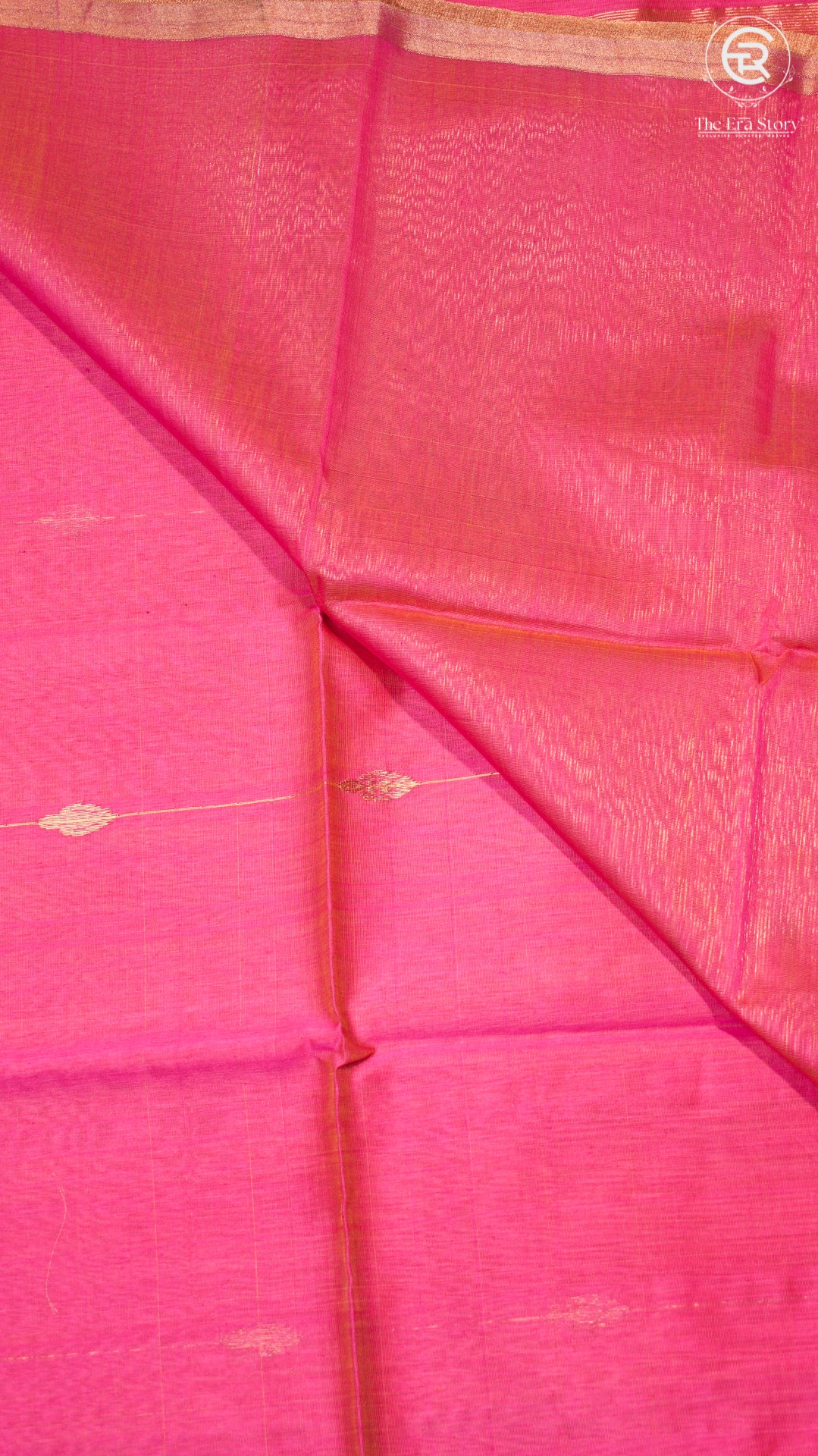 Pink Line Leaf Butta Zari Handloom Pure Maheshwari Silk Saree