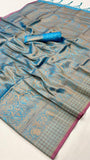 Blue and Gold Handloom Zari Weaving Banarasi Silk Saree