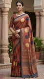 Brown Polka Dot Printed Tussar Silk Saree