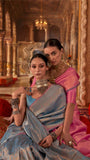 Blue and Gold Handloom Zari Weaving Banarasi Silk Saree