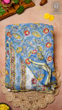 Blue, Red & Yellow Floral Handblocked Pure Double Chiffon Sarees