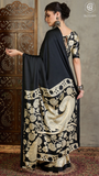 Black Beige Pichwai Kalamkari Satin Crepe Saree