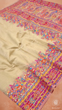 Beige & Multi Color Floral Pure Kashmiri Cotton Saree