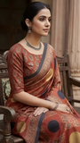 Brown Polka Dot Printed Tussar Silk Saree