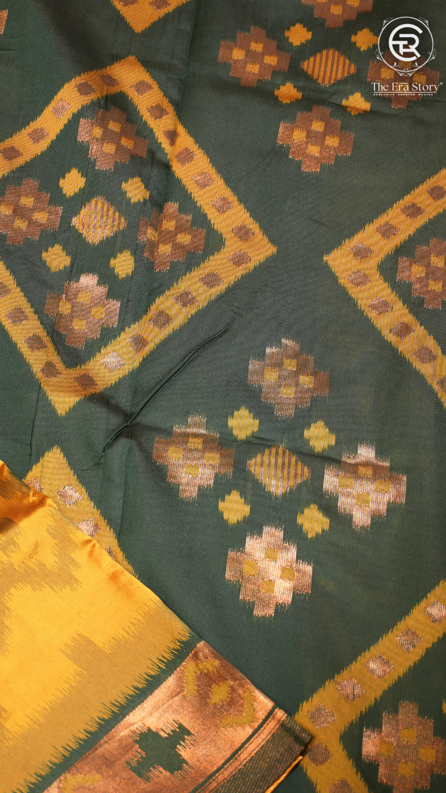 Yellow and Green Pochampally Ikat Soft Silk Saree