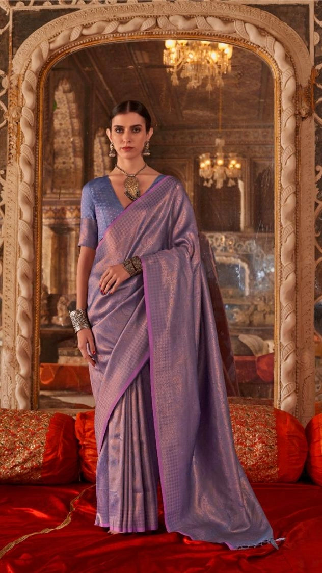 Lavender and Gold Handloom Zari Weaving Banarasi Silk Saree
