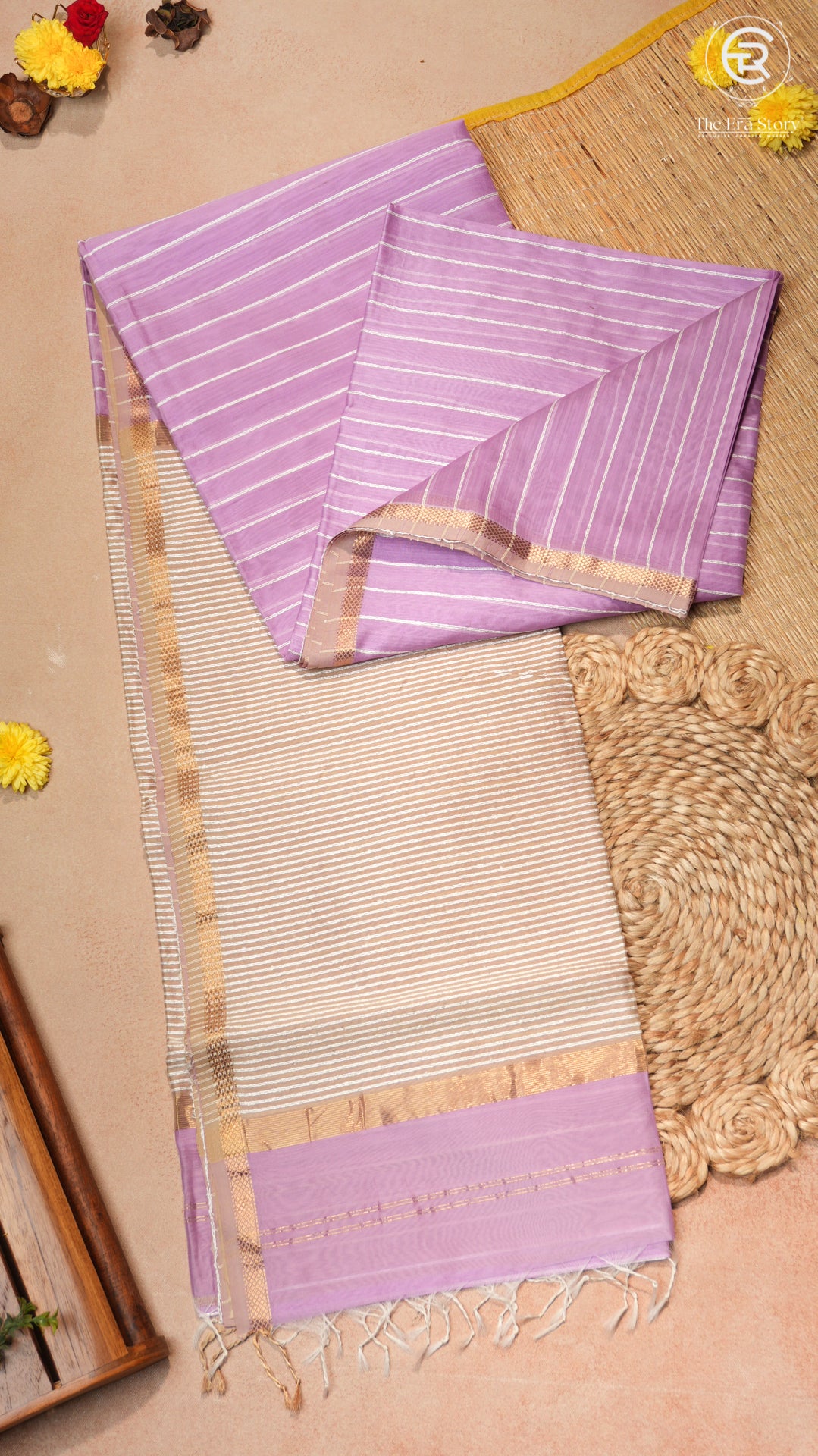 Purple & Beige Handloom Pure Maheshwari Silk Saree