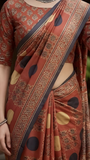 Brown Polka Dot Printed Tussar Silk Saree