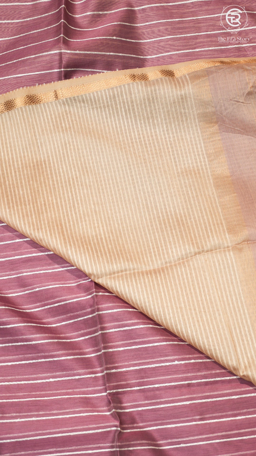Mauve & Beige Handloom Pure Maheshwari Silk Saree