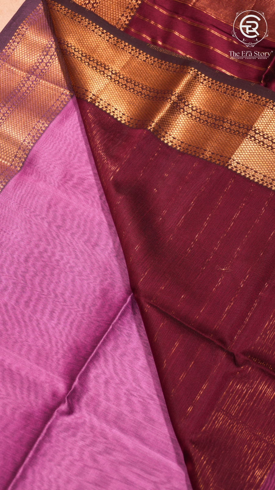 Lavender and Maroon Handloom Zari Pure Maheshwari Silk Saree