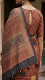 Brown Polka Dot Printed Tussar Silk Saree